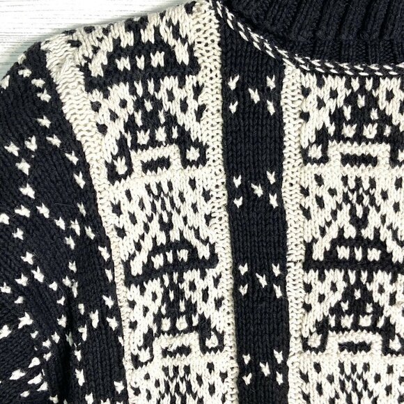 Vintage Amanda Fielding Chunky Turtleneck Tunic Sweater Black White Geometric L - Picture 3 of 6